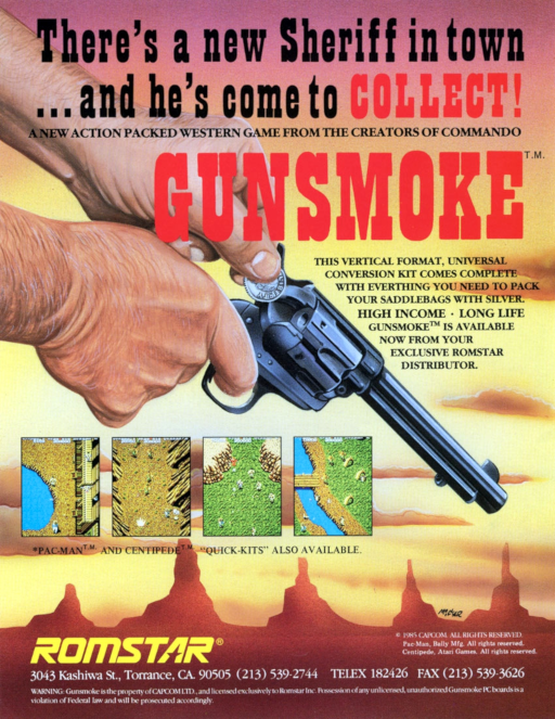 Gun.Smoke (US, 851115, set 2) Arcade Game Cover